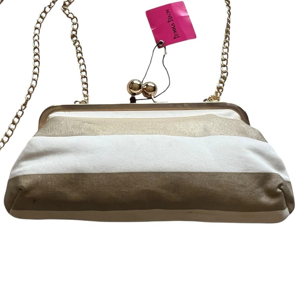 Donna Dixon Tippy Gold & White Kiss Lock Clutch NWT